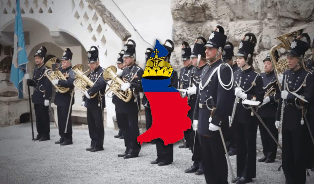 左の兵士がどのような旗を掲げていますか？