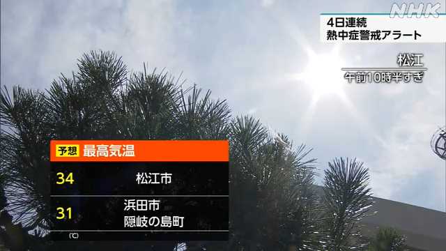 島根 ４日連続で熱中症警戒アラート 引き続き対策徹底を - nhk.or.jp
