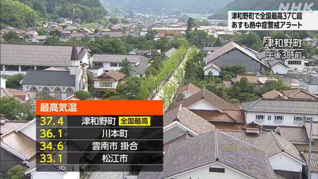 島根 津和野町で全国最高３７.４度を観測 熱中症警戒を - nhk.or.jp