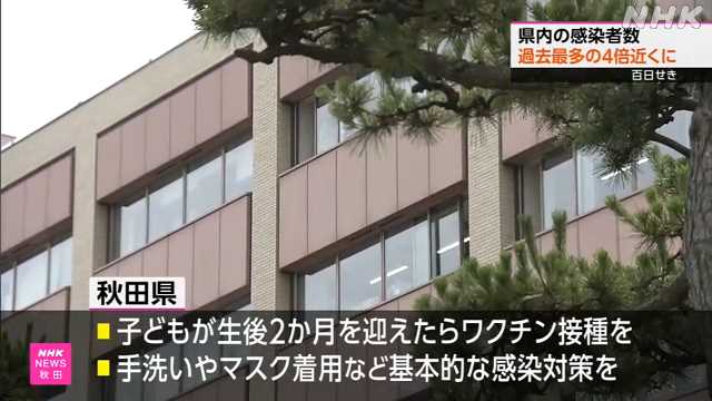 「百日せき」 秋田県内の感染者数 過去最多の４倍近くに｜NHK 秋田県のニュース