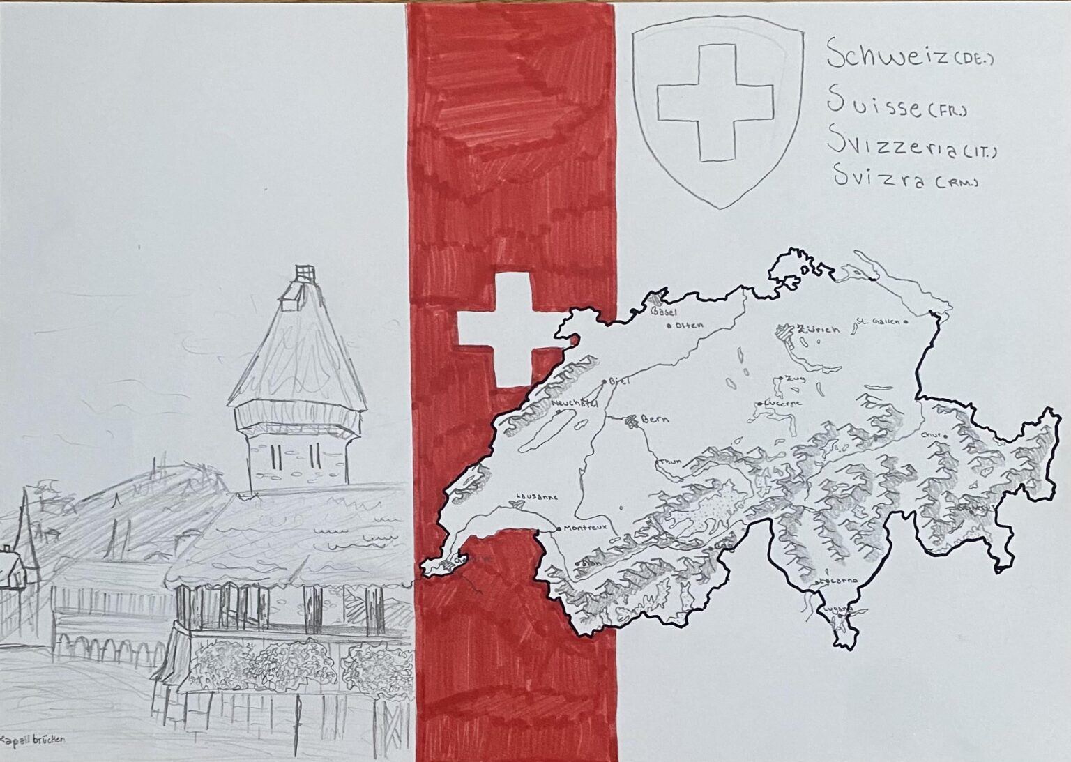 スイスの手描きの地図