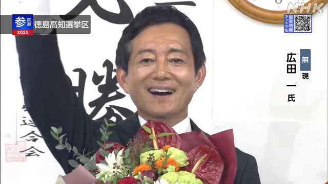 参議院選挙 無所属 広田氏が４回目の当選 徳島高知選挙区 ｜NHK 高知県のニュース