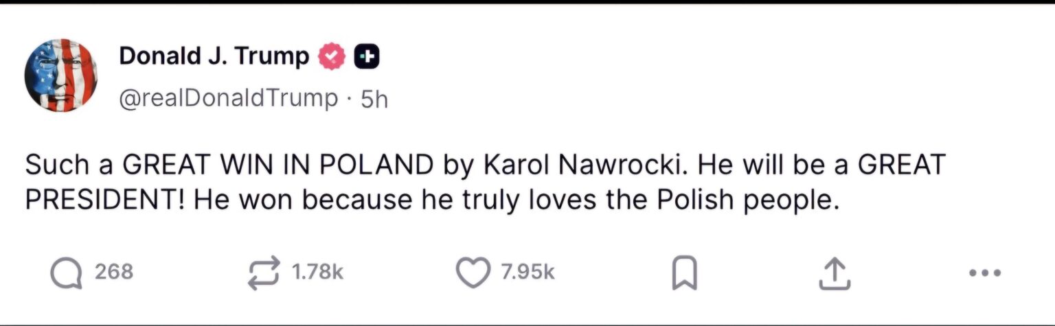 大統領選挙でのカロル・ナウロッキーの勝利に対するトランプの反応