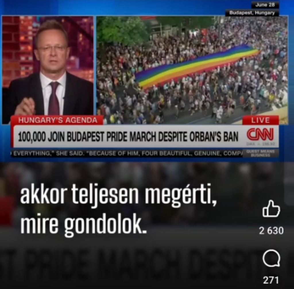 Szijjártóは、CNNの誇りの写真を見せながら笑った彼の古い同性愛者の友人にライブ放送を説明しました
