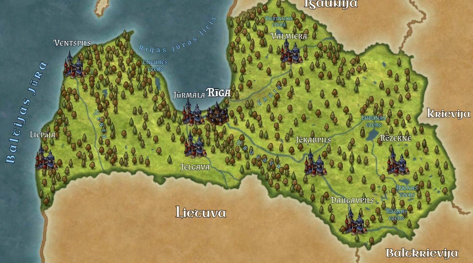 こんにちはラトビア人私はあなたの国のファンタジースタイルの地図を作りました。お楽しみください。