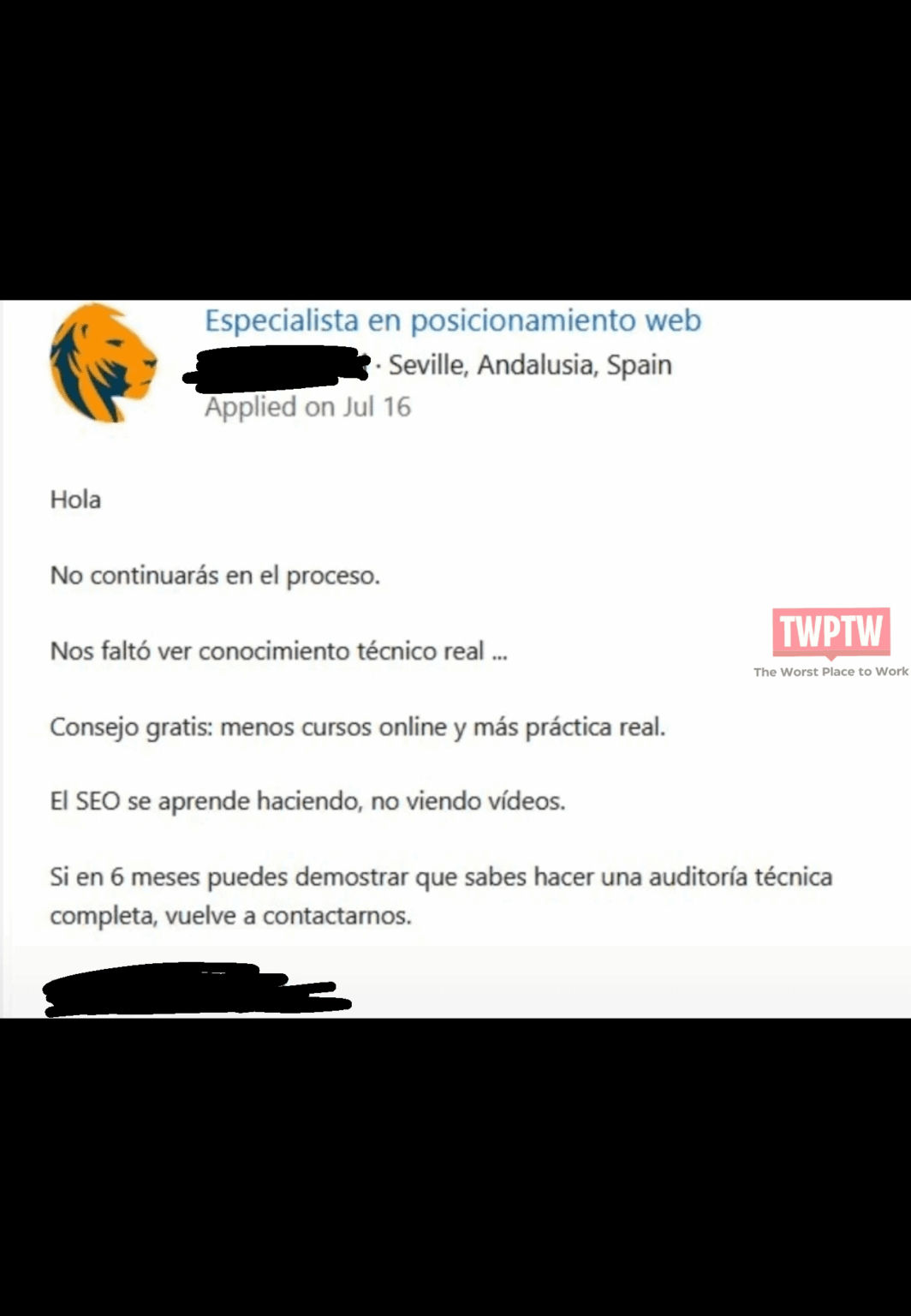候補者に対するこの会社の対応を伴うWTF。