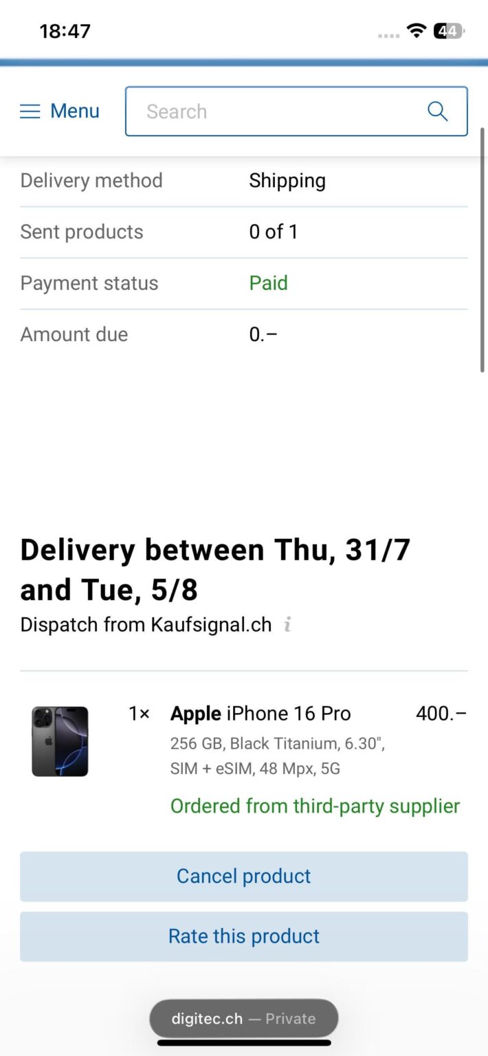 最近Digitecで400ドルのiPhone 16 Proを見た人はいますか？