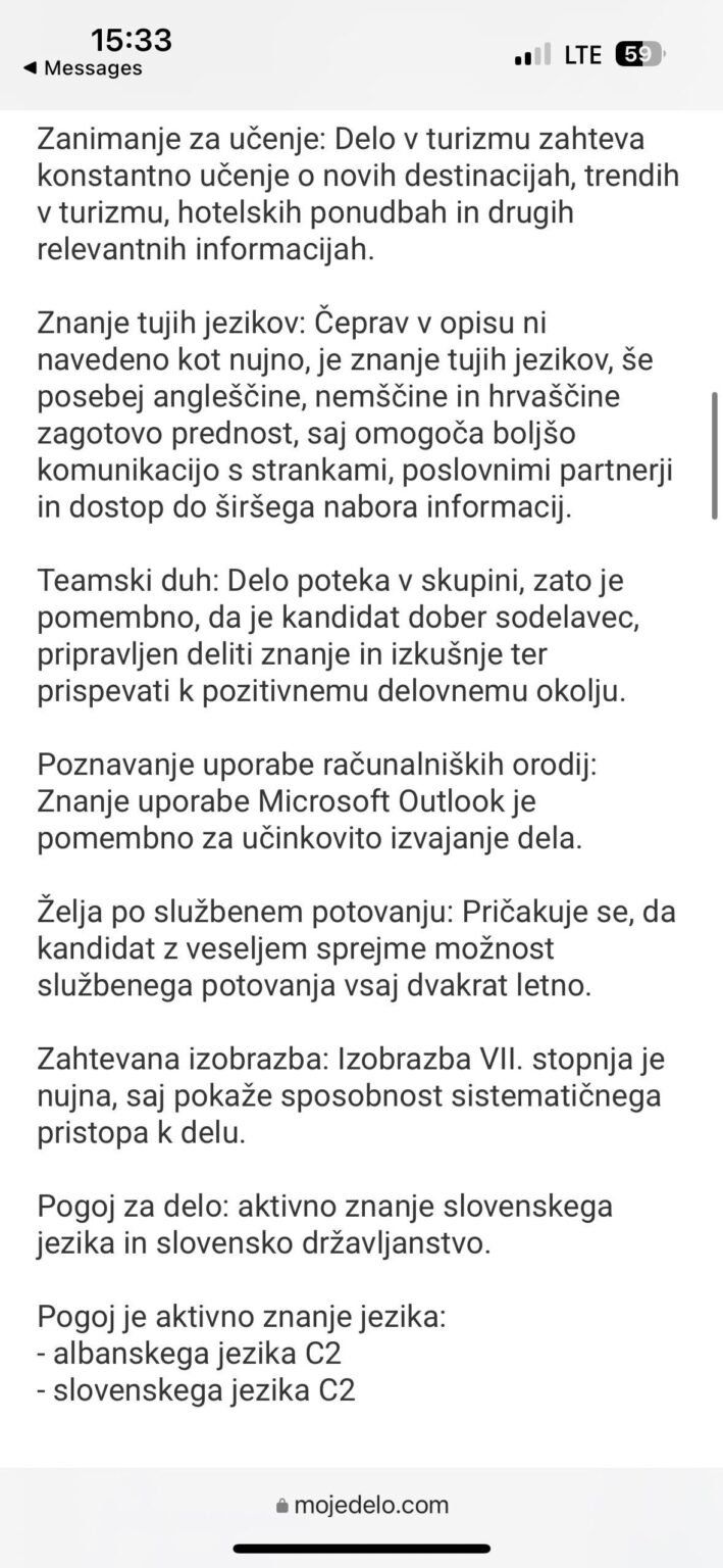 pocitnica.siでの事務員の仕事の条件は活発なアルバニア語のスキルです