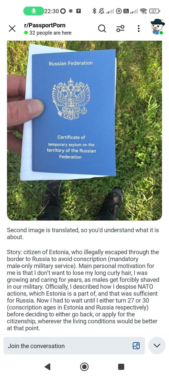 ロシアで亡命を求めているエストニア市民...