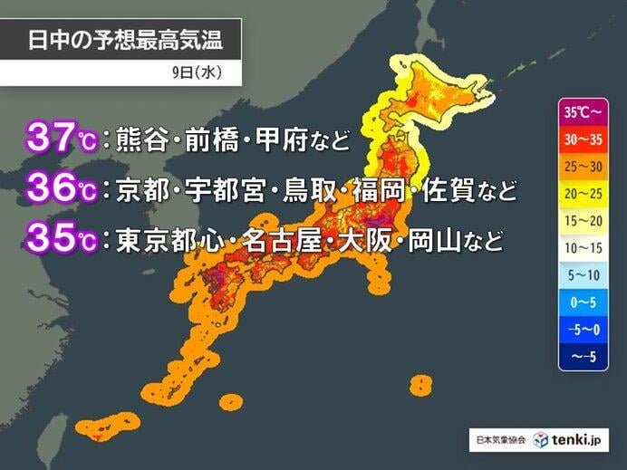 今日8日は35℃以上150地点超え 東京都心は2日連続の猛暑日 9日も猛暑が続く