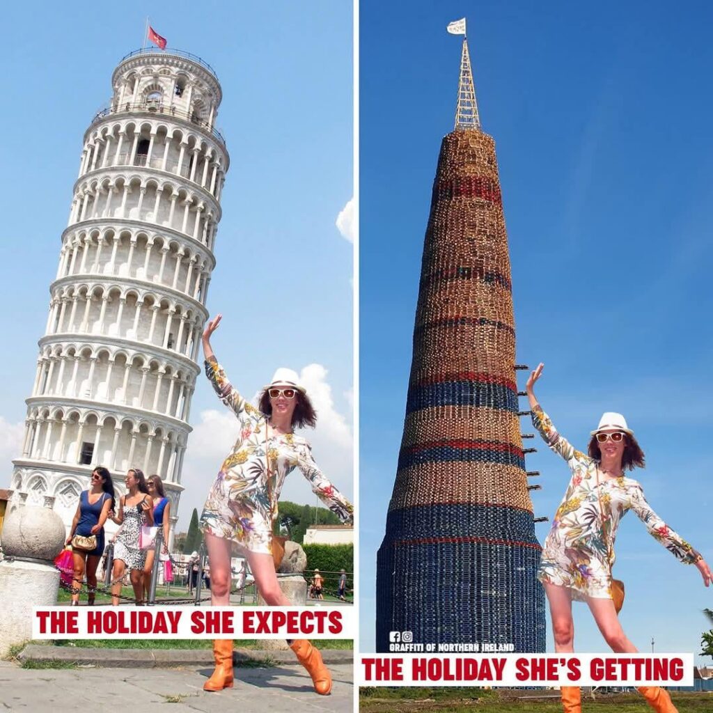 あなたは彼女をイタリアに連れて行ってピサの傾斜塔を見ることができます...または…パレットの大きな塔のためのラーン