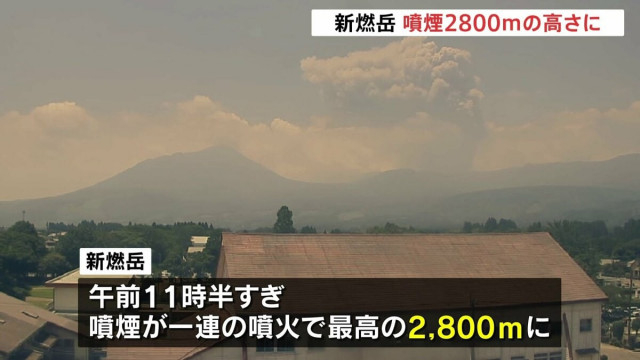 先月から噴火続く霧島連山・新燃岳　噴煙高さ2800メートルまで上がる　多量の降灰が鹿児島県霧島市と宮崎県小林市に予想される　