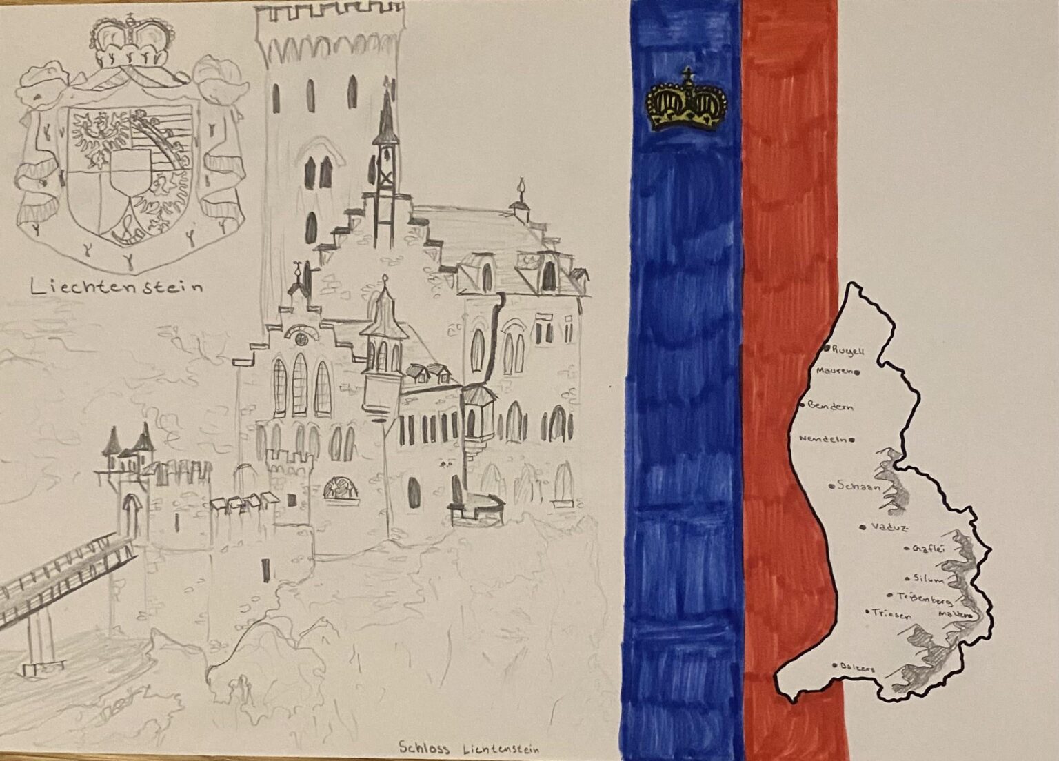 唯一の唯一のリヒテンシュタインの手描きの地図