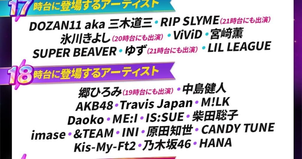 「テレ東音楽祭」タイムテーブル発表 ビーバー、INI、HANA、ゆず、なにわ男子、ASKAら出演時間は - ナタリー