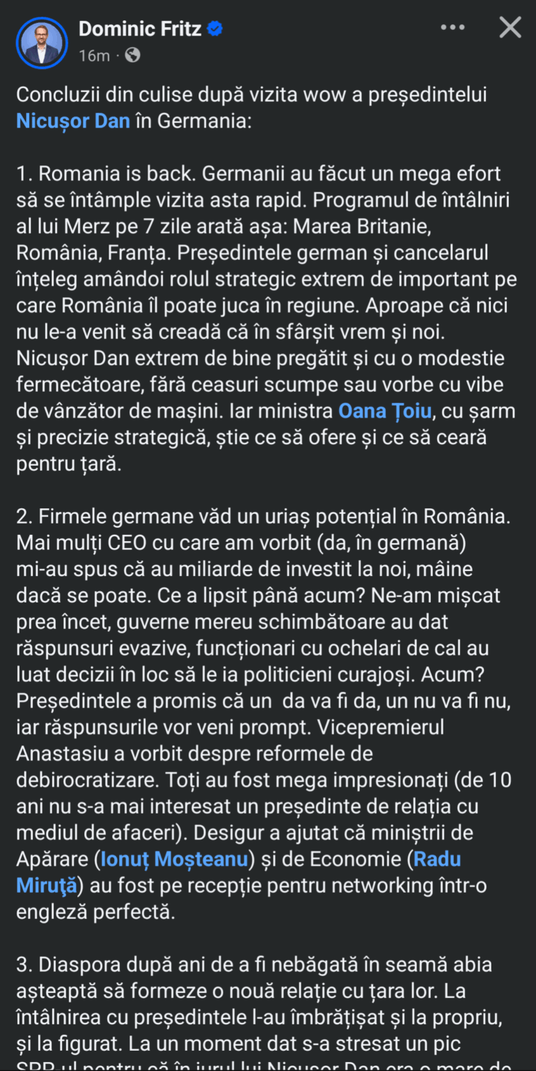 Nicușor Danのドイツへの訪問の舞台裏の結論