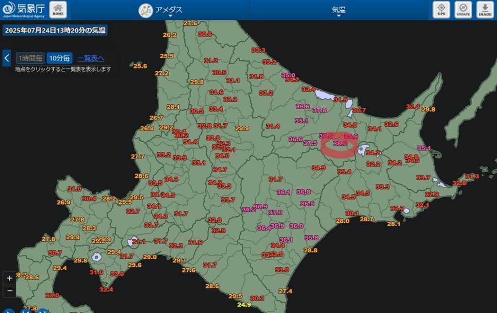北海道38℃、沖縄27℃