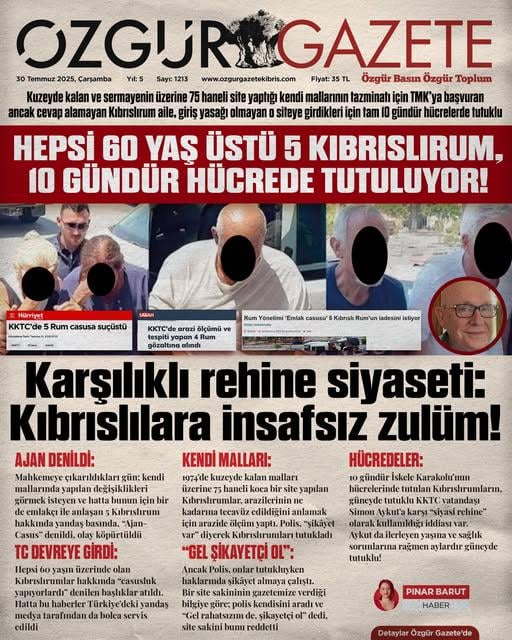 キプロスの占領された北部からのギリシャのキプロス難民の家族は、所有している土地に75軒の家の複合家家を建設し、TMKへの補償の請求を提出しましたが、複合体に入るための空調なしに細胞で10日間保持されています。