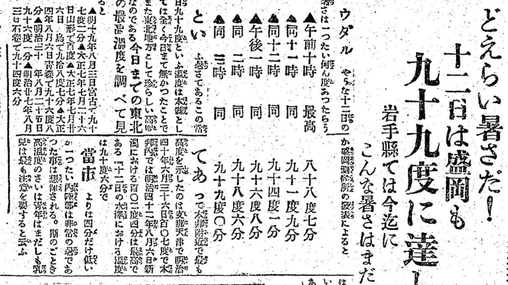 101年ぶり記録更新の可能性 きょう29日の盛岡、予想最高気温37度 1924年は「どえらい暑さだ！」 - 岩手日報