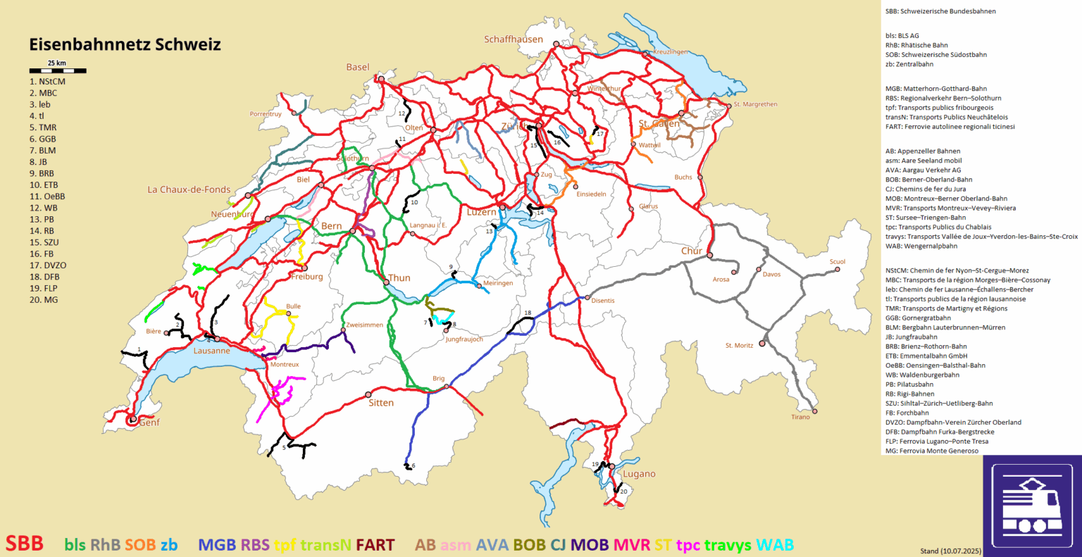 私のマップのスイス鉄道の新しいバージョン（まだグラフィックデザイナーはありません）