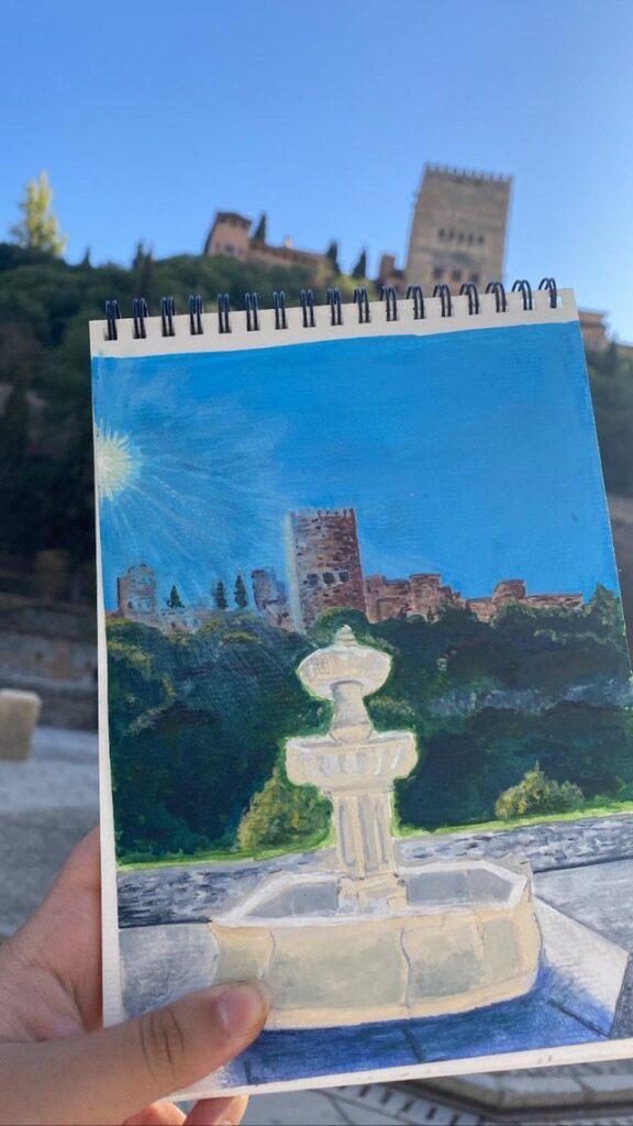 私がパセオ・デ・ロス・サドからアルハンブラで作った絵画🌅