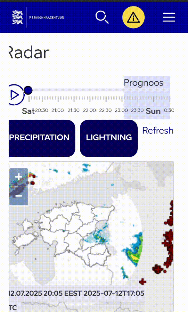 さらに多くの雷雨が来ると、今回はタリンを通り抜ける可能性が非常に高い