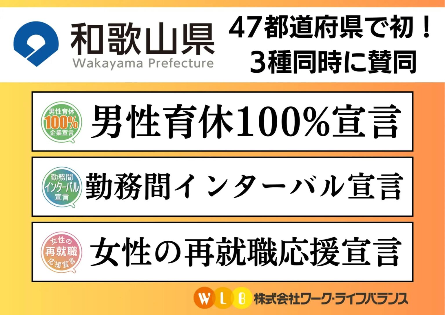 和歌山県、「男性育休100％宣言」「勤務間インターバル宣言」「女性の再就職応援宣言」に賛同 | AMP[アンプ] - ビジネスインスピレーションメディア