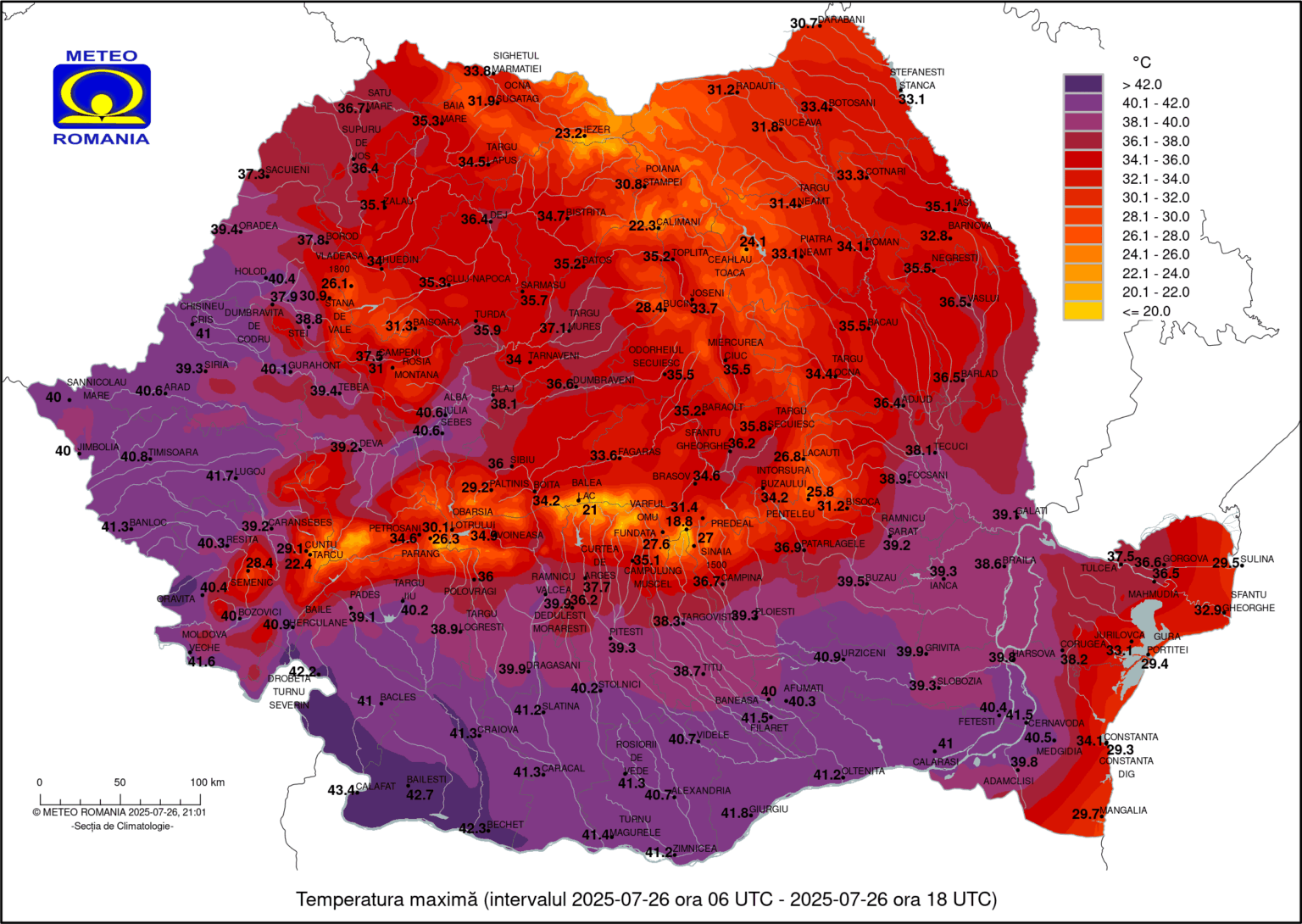カラファトでの最大温度、43.4°C