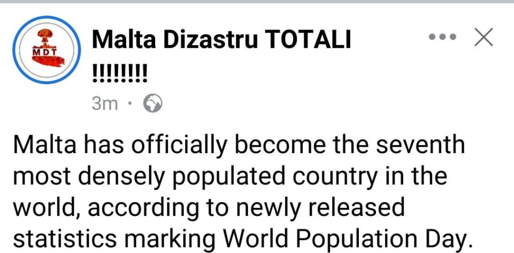 マルタは地球上で7番目に混雑しています。