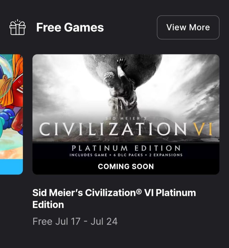 Sid Meier's Civilization VI Platinum Edition Zadarmo na Epic Games Store！