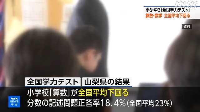 全国学力テスト 山梨県では「算数」「数学」で全国平均下回る｜NHK 山梨県のニュース