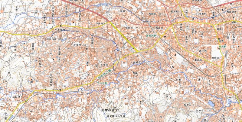 所沢市久米（図の右端付近）と上山口（図の左下付近）の位置＝国土地理院HPから