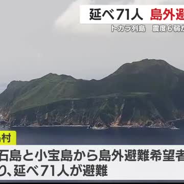 延べ71人 十島村住民の島外避難終わる トカラ列島近海震源の群発地震・震度6弱から3日で1カ月 鹿児島（鹿児島ニュースＫＴＳ） - Yahoo!ニュース - Yahoo!ニュース