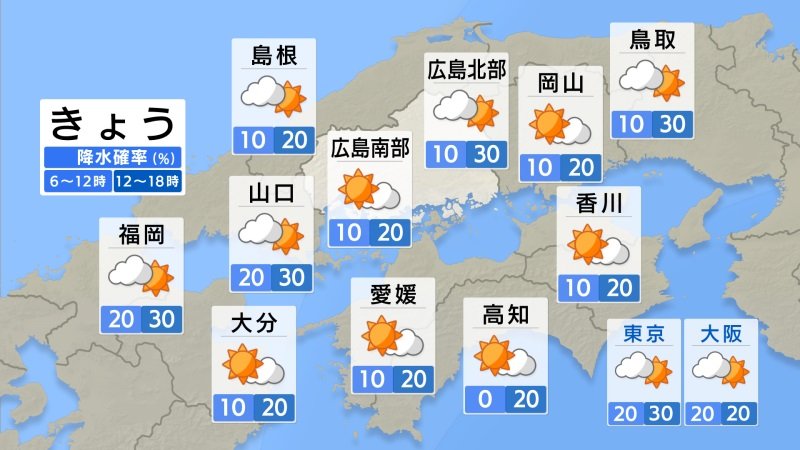 【きょう8/6（水）広島天気】晴れて厳しい暑さ 午後は夕立注意 熱中症警戒アラート継続発表（RCC中国放送） - Yahoo!ニュース - Yahoo!ニュース