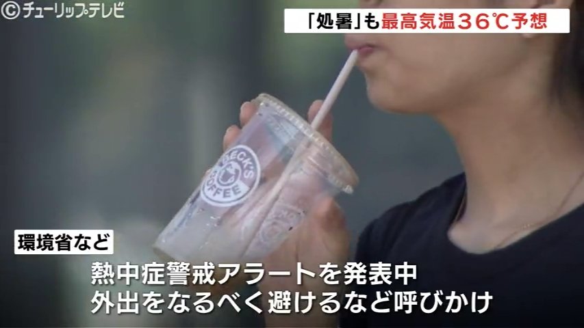 「処暑」なのに36℃予想…残暑厳しい富山県内 熱中症警戒アラート発表中（チューリップテレビ） - Yahoo!ニュース - Yahoo!ニュース