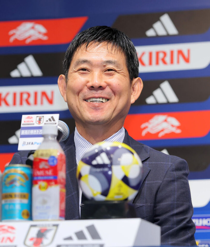 アメリカ遠征のメンバー発表会見に臨む森保一監督（カメラ・山崎　賢人）