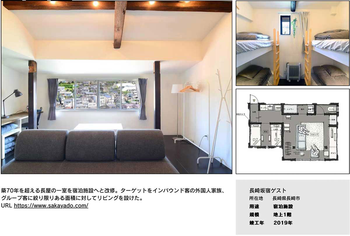 2019年に最初に開設した「長崎坂宿ゲスト」は、4つのベッドを備え、外国人家族やグループ向けの宿泊需要に対応するものとした（写真：小笠原企画）