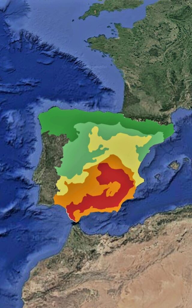 2100年にスペインの地域が乾燥する確率。