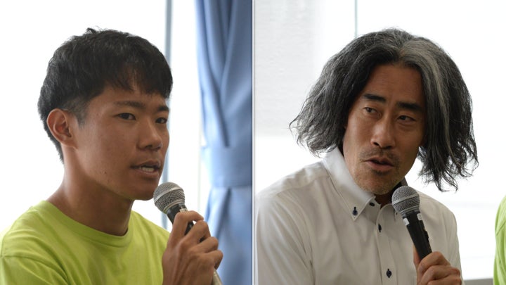 「ReFruits」の原口拓也さん（左）と、福島県出身でタレントのなすびさん、