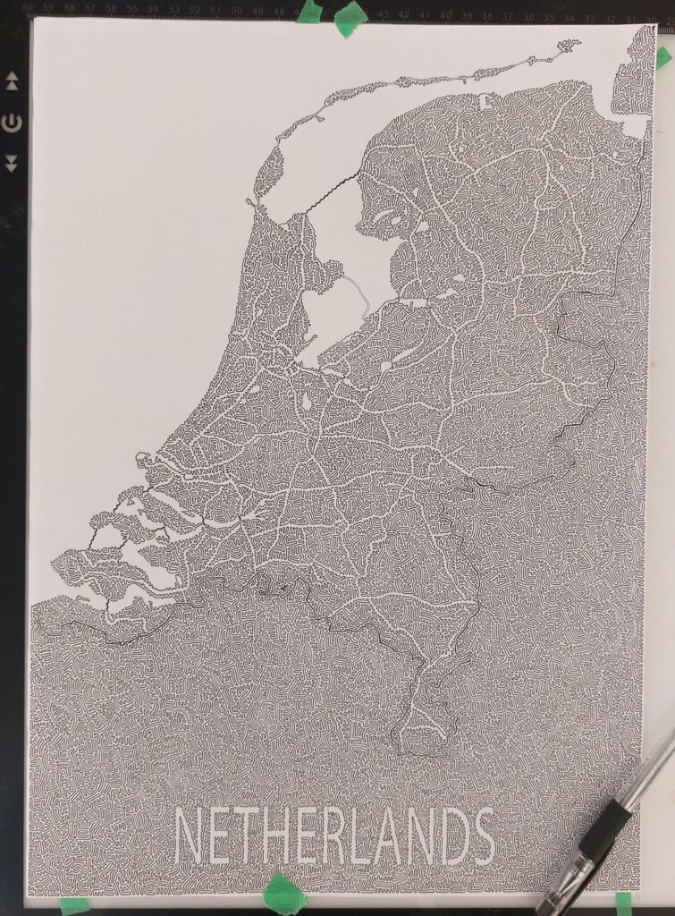 私が1つの連続したラインで描いたオランダの地図。