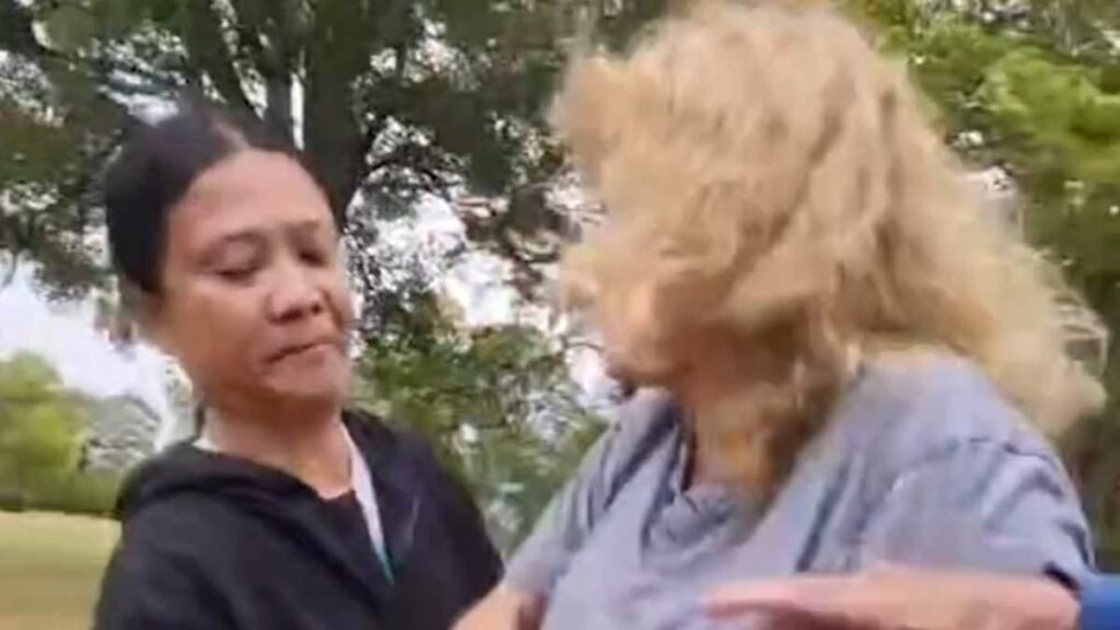 人種差別主義者のカップルは、イギリスのNHS看護師が公園で犬を散歩させるときに猛烈な攻撃で「ラバーボートに来た」かどうかを知ることを要求します