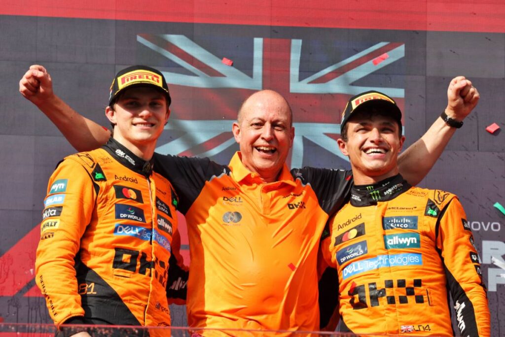 2025年F1第14戦ハンガリーGP　ワンツーフィニッシュを飾ったランド・ノリスとオスカー・ピアストリ（マクラーレン）