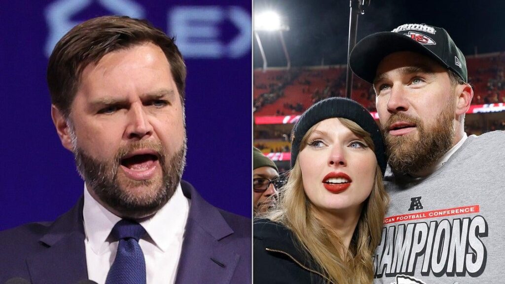 「心配」JDヴァンスは、陰謀理論を推進することにより、テイラー・スウィフトとトラビス・ケルセの婚約に反応します