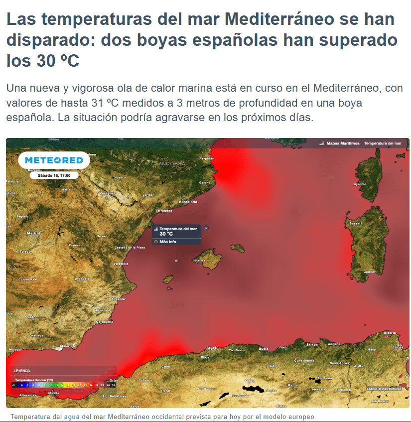 地中海の気温はそれ自体を撃ちました：2つのスペインのブイが30ºCを超えました