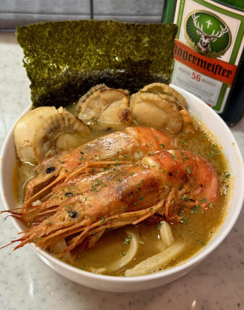 のーもら晩食部　自分で作った麺　海老ホタテ味噌バターラーメン