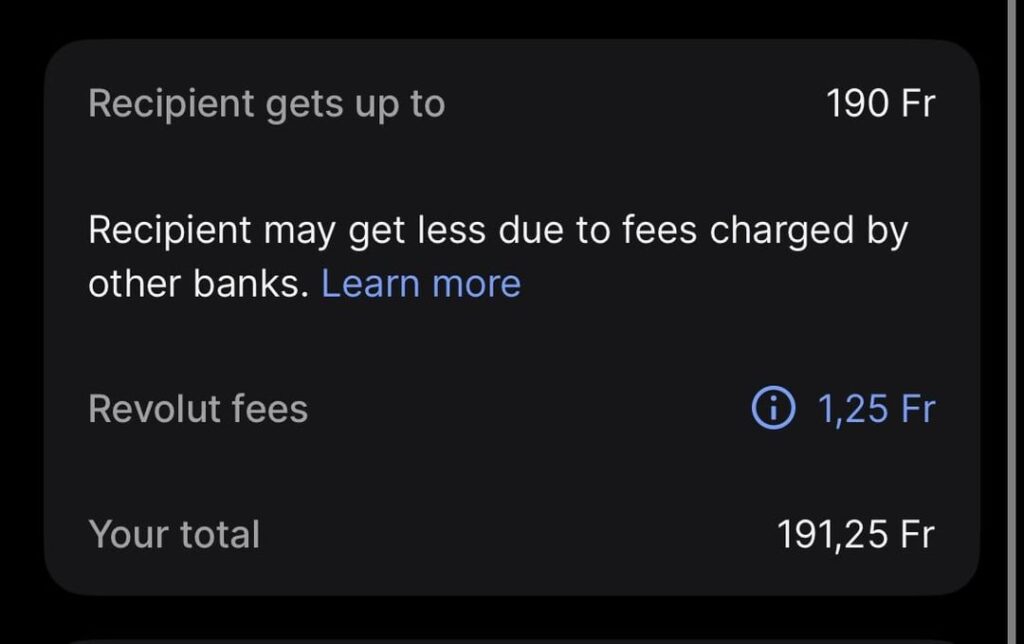 Revolut->スイスの銀行手数料