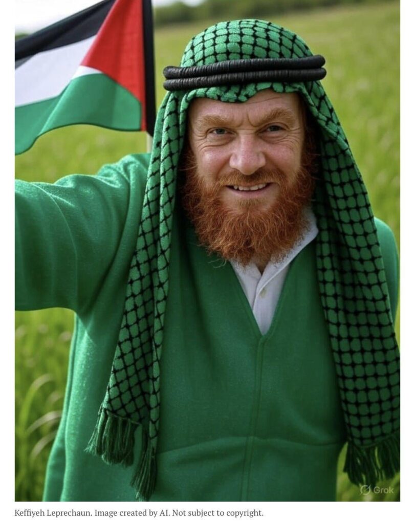 「Keffiyeeh leprechaun」 - イスラエルの時代がアイルランドを「歪んだ物語を歪めた」というコメントの記事で使用される画像