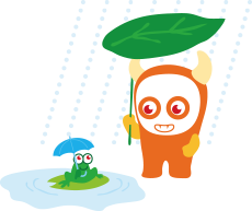 画像：傘をさすビープくん