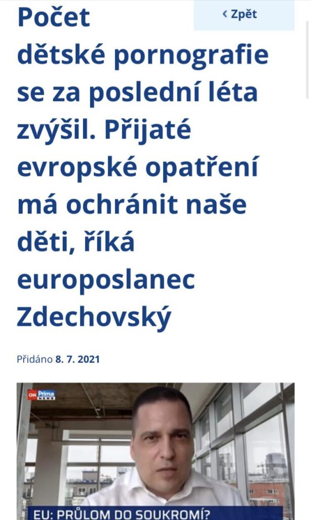 Til、TomášZdechovský（Kdu-čsl）はチャットコントロールの支持者です。