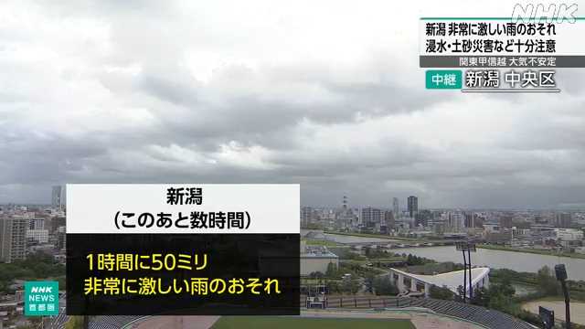 関東甲信越 大気不安定 新潟県で非常に激しい雨のおそれ - nhk.or.jp