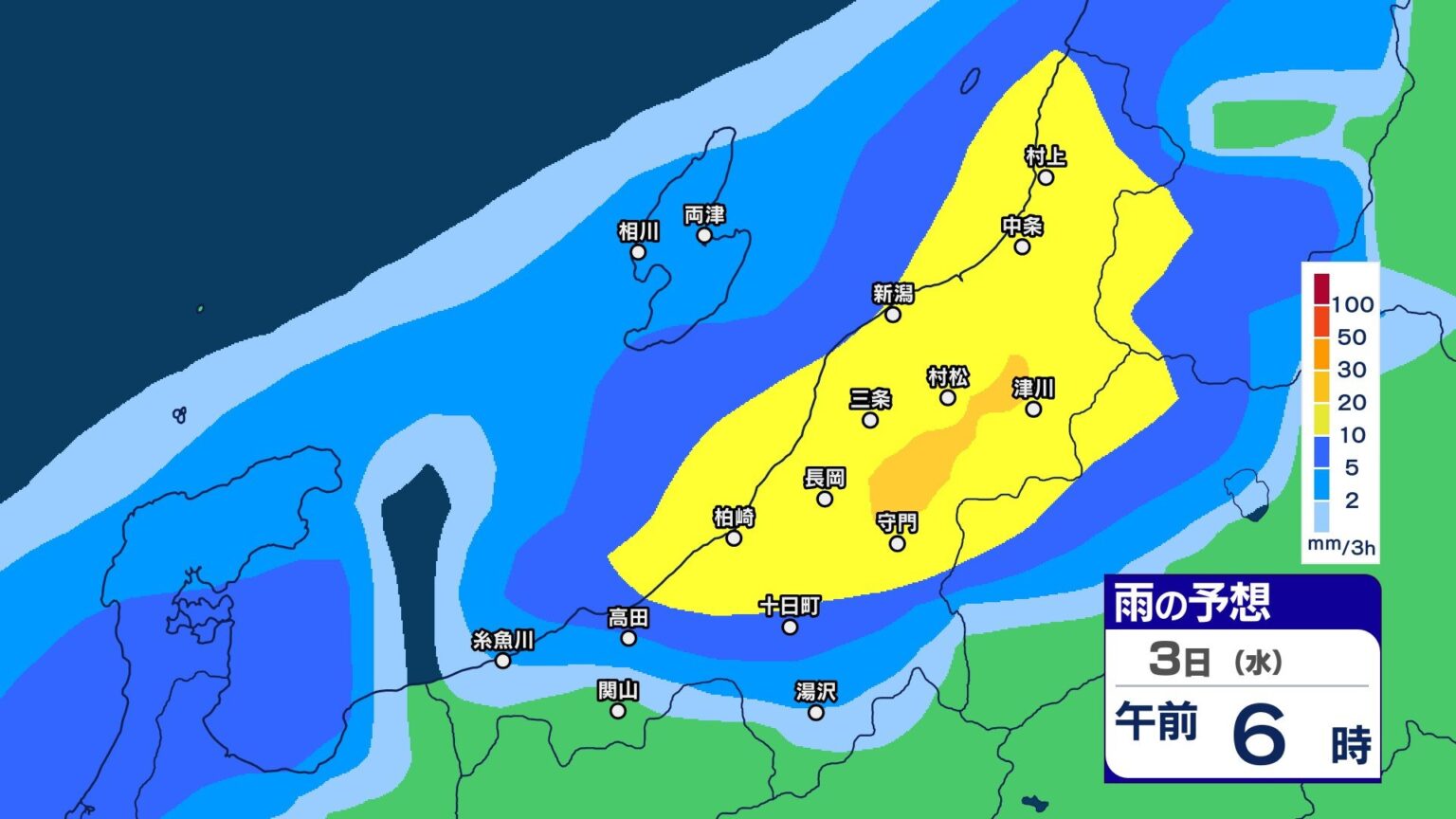【大雨情報】新潟県では“バケツをひっくり返したような”激しい雷雨か きょう2日夜のはじめ頃〜3日昼前にかけて低地の浸水や土砂災害などに注意・警戒【3時間ごとの雨シミュレーション・2日正午更新】（ＢＳＮ新潟放送） - Yahoo!ニュース - Yahoo!ニュース